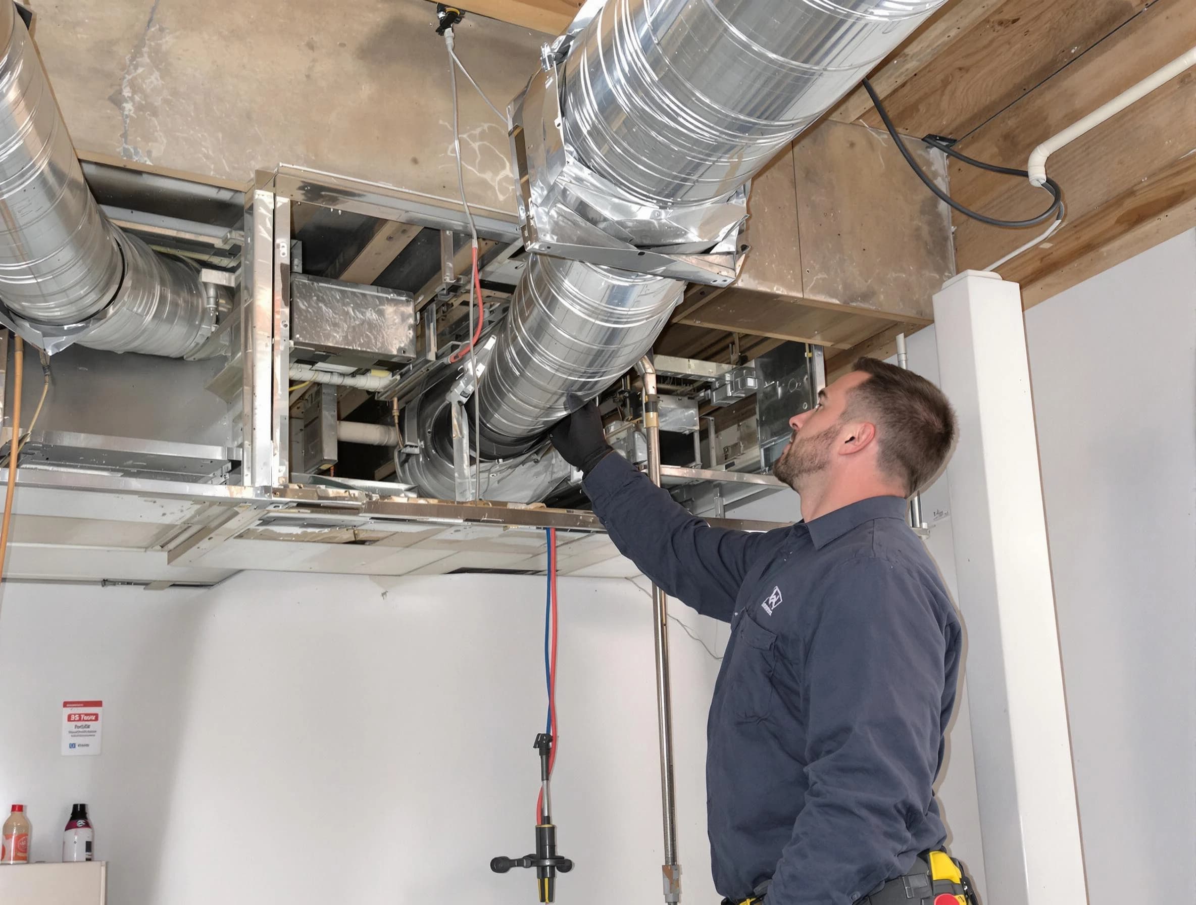 El Monte Air Duct Cleaning technician performing professional air duct repair using specialized tools in El Monte