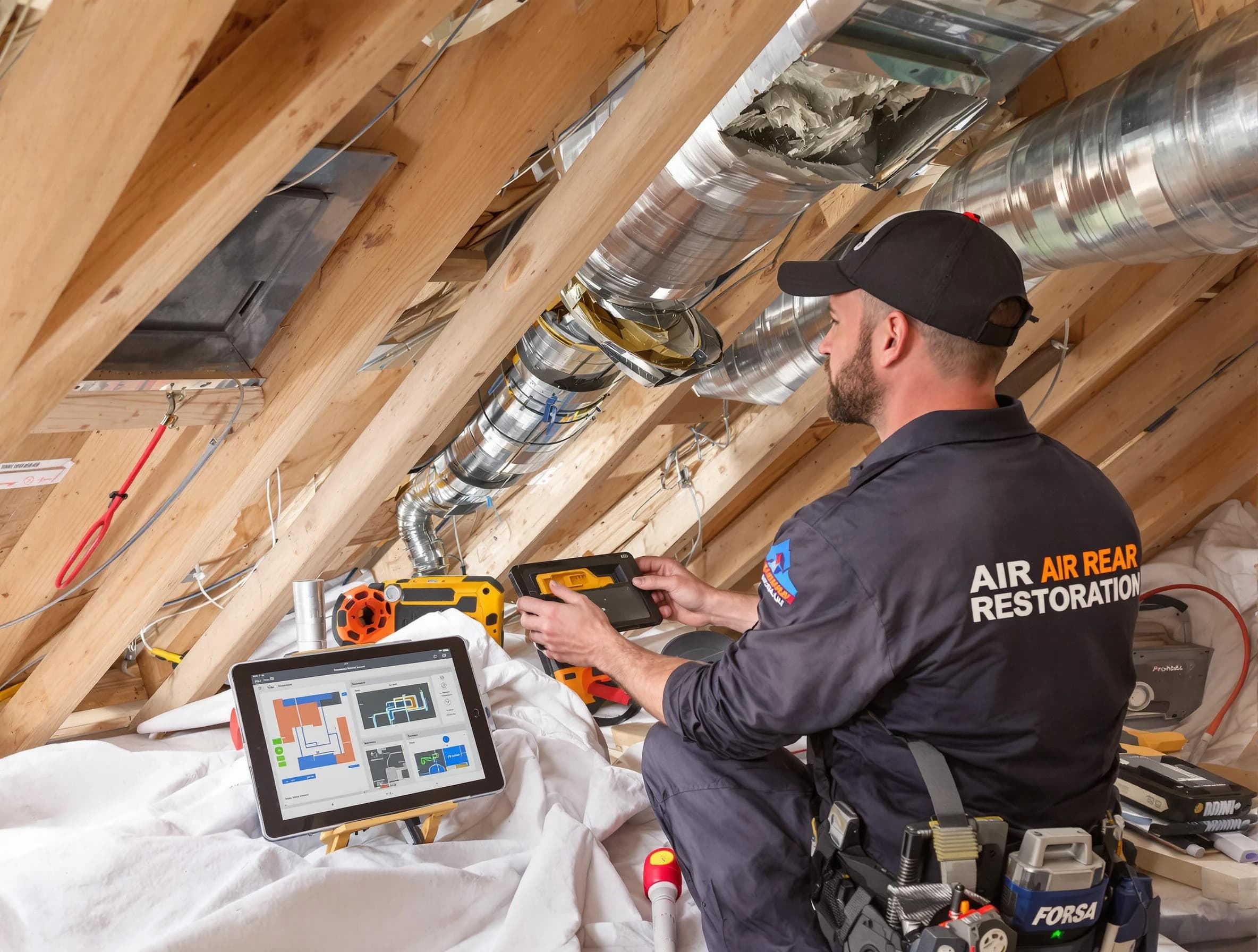 El Monte Air Duct Cleaning technician performing precise duct repair work in El Monte