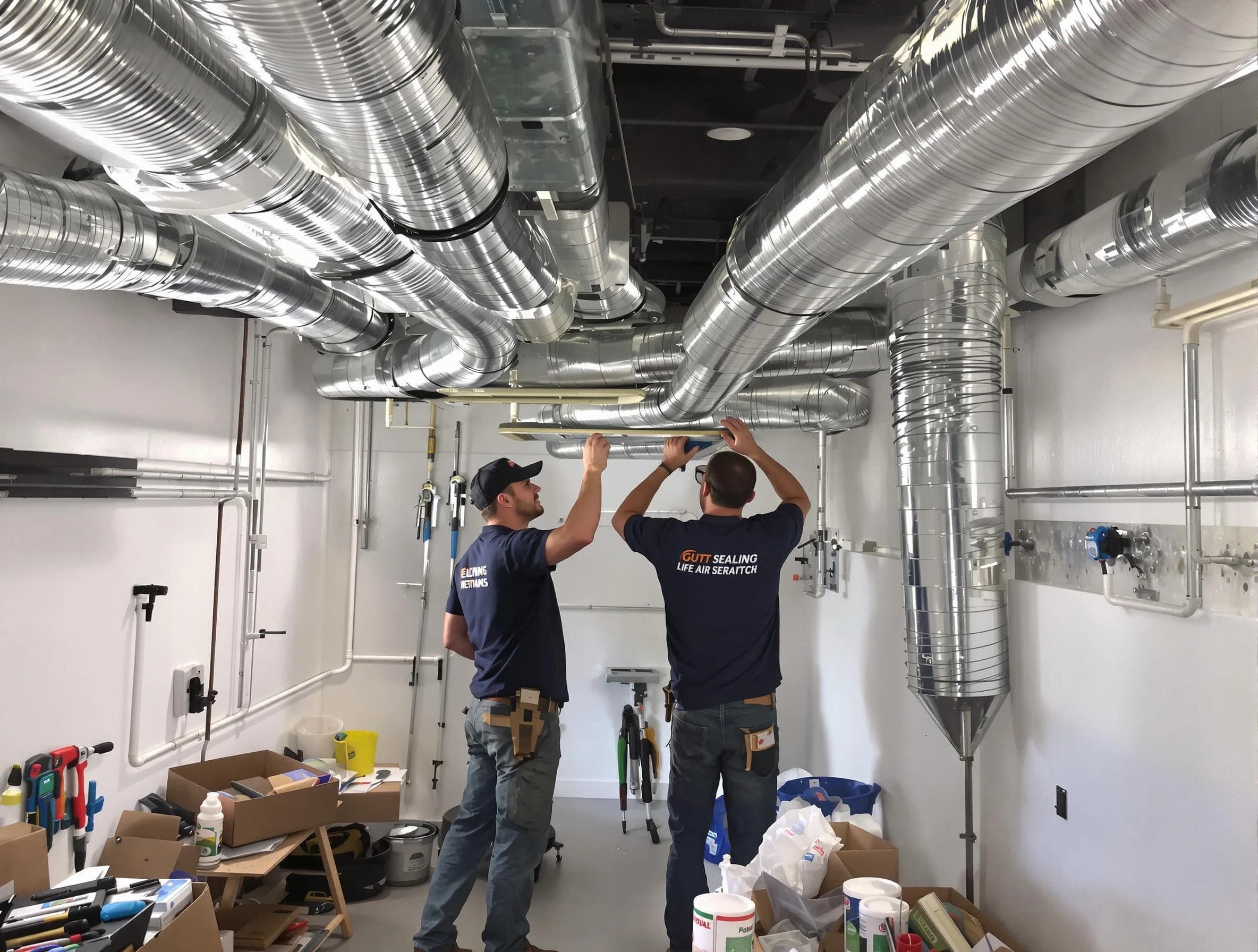 El Monte Air Duct Cleaning technician applying professional duct sealing solutions in El Monte