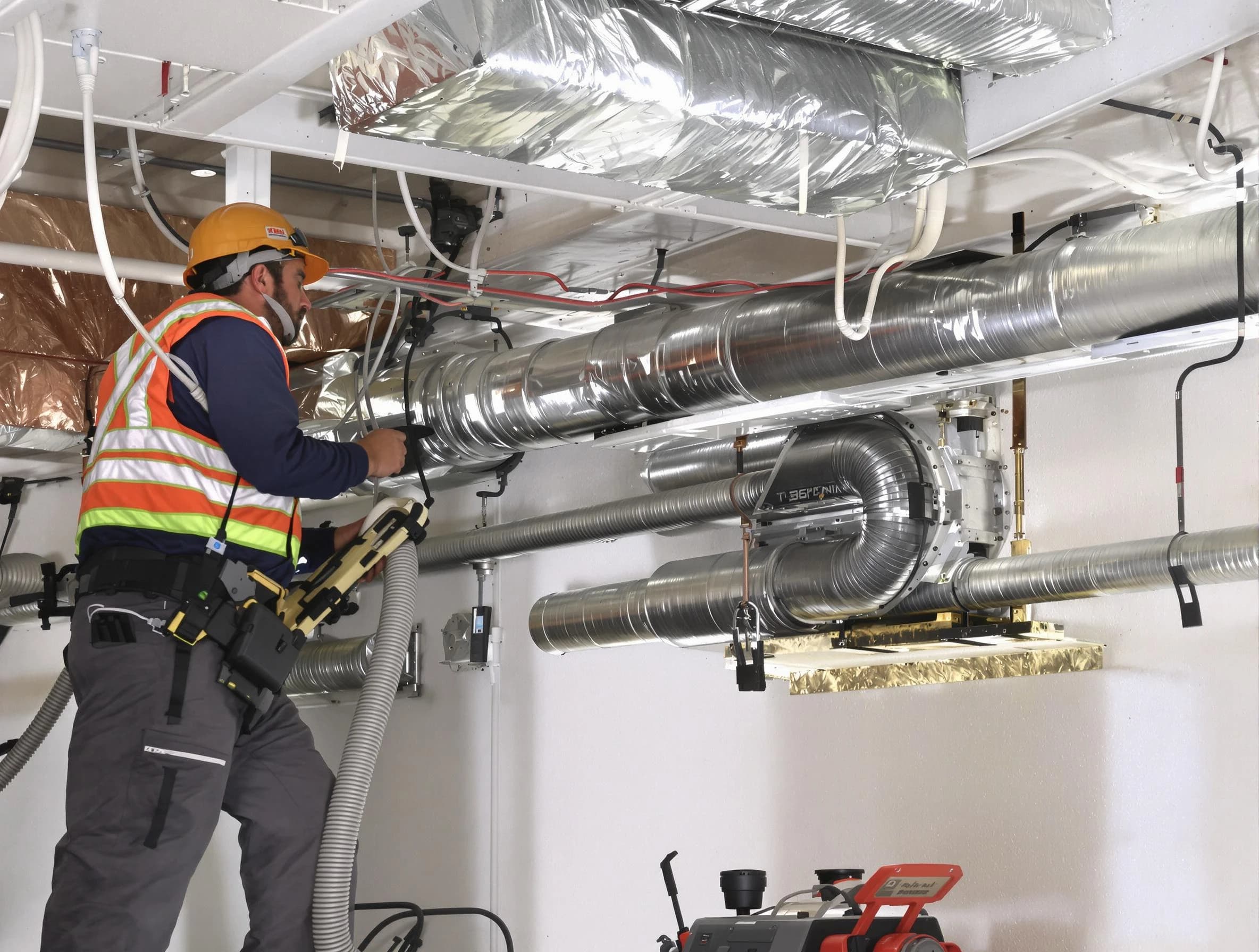 El Monte Air Duct Cleaning technician performing precision vacuum insulation removal in a residential property in El Monte